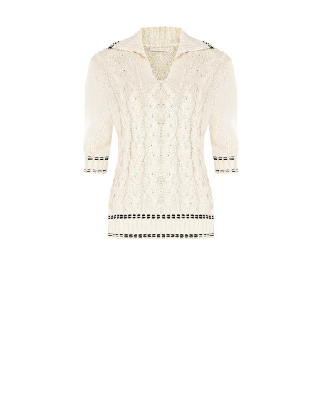 Rinascimento V-Neck Cable Knit Polo Shirt