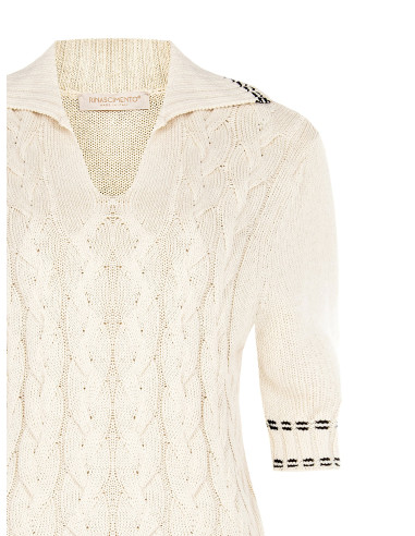 Rinascimento V-Neck Cable Knit Polo Shirt