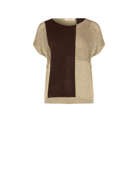 Perforated Cotton And Viscose Blend Sweater With Lurex Rinascimento