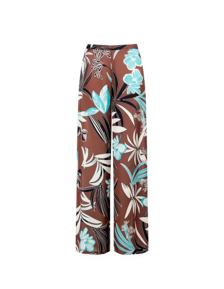 Pantaloni Palazzo Extra Larghi In Raso A Fiori Rinascimento