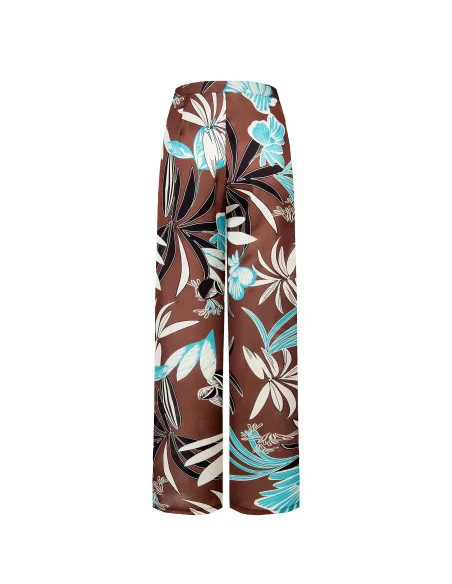 Pantalon Palazzo Extra Large En Satin Avec Fleurs Rinascimento