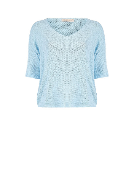 Rinascimento Curvy Wide Cotton Blend Honeycomb V-neck Sweater
