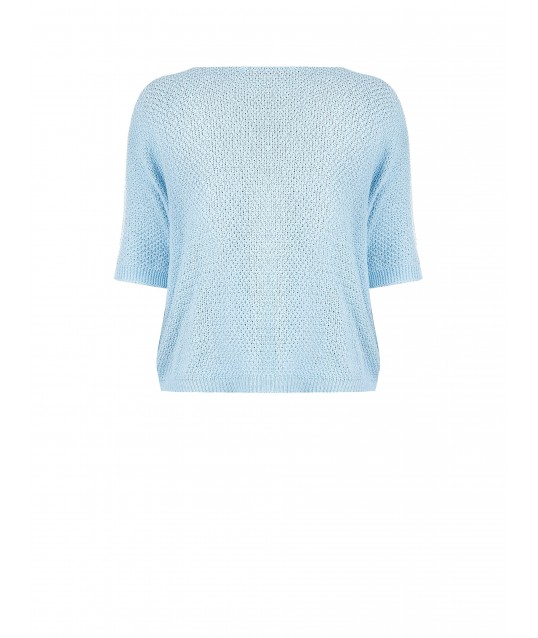 Rinascimento Curvy Wide Cotton Blend Honeycomb V-neck Sweater