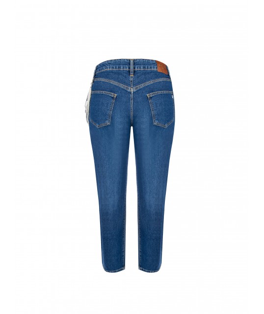 Rinascimento Curvy Straight Jeans With Removable Pearl Chain