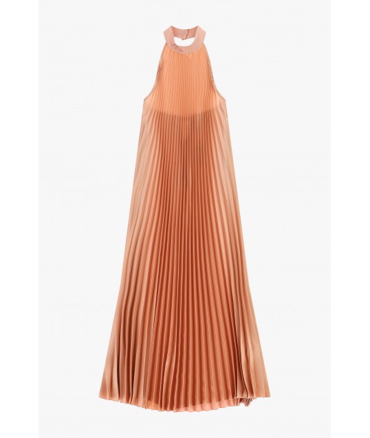 Long Pleated Dress with American Neckline Dixie