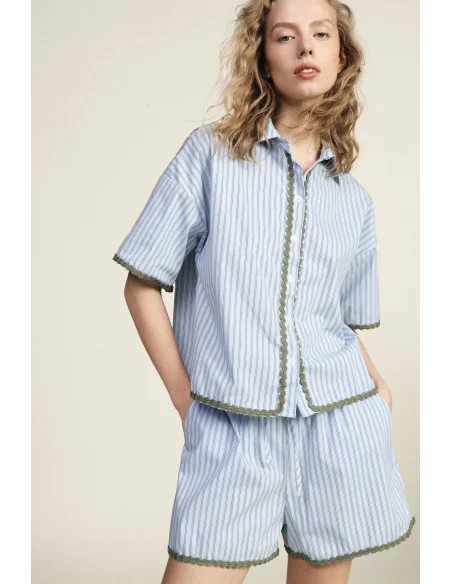Striped Shirt With Scalloped Profiles And Short Sleeves Dixie