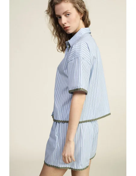 Camicia A Righe Con Profili Smerlati E Maniche Corte Dixie