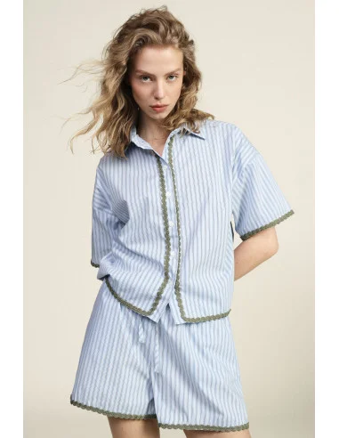 Striped Shirt With Scalloped Profiles And Short Sleeves Dixie