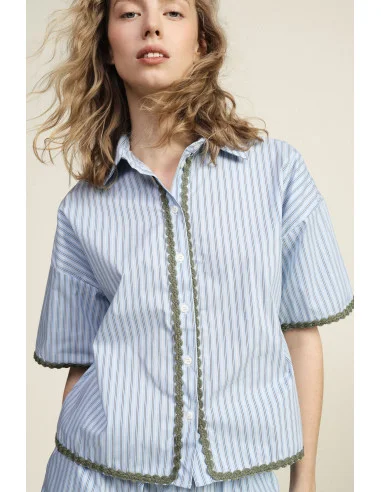 Striped Shirt With Scalloped Profiles And Short Sleeves Dixie