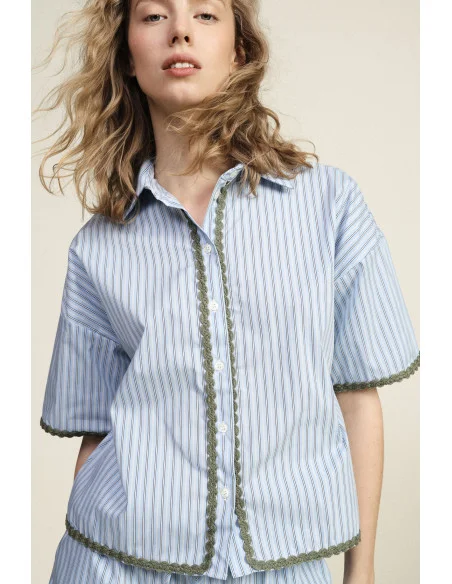 Camicia A Righe Con Profili Smerlati E Maniche Corte Dixie