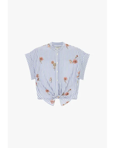 Striped Shirt With Knot And Flower Embroidery Dixie
