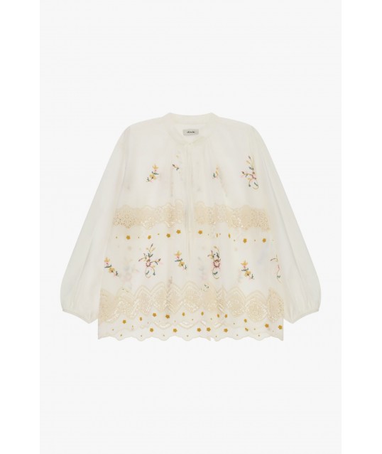 Blusa Ampia Ricamo Floreale Inserti Pizzo Dixie