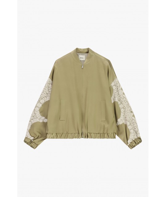 Bomber Jacket With Lace Sleeves And Central Zip Dixie