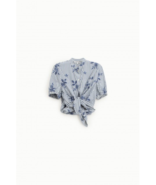 Camicia A Righe Con Maniche Corte Arricciate Please