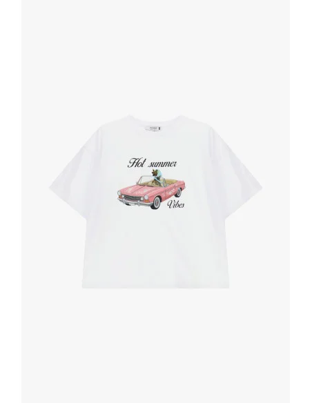 T-shirt avec impression de voiture et lettrage sur le devant, s'il vous plaît