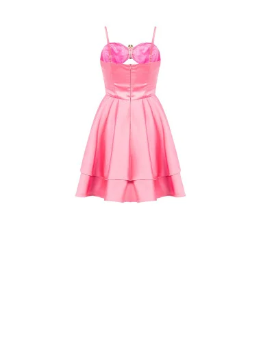 Rinascimento - Robe courte en satin lourd découpé et orné de fleurs
