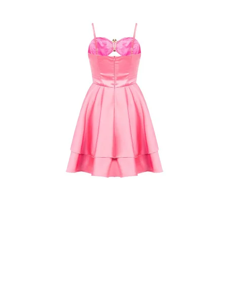 Rinascimento Cut-Out And Flower Jewelled Heavy Satin Short Dress