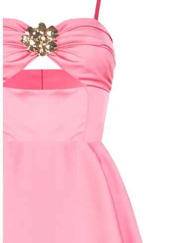 Rinascimento Cut-Out And Flower Jewelled Heavy Satin Short Dress