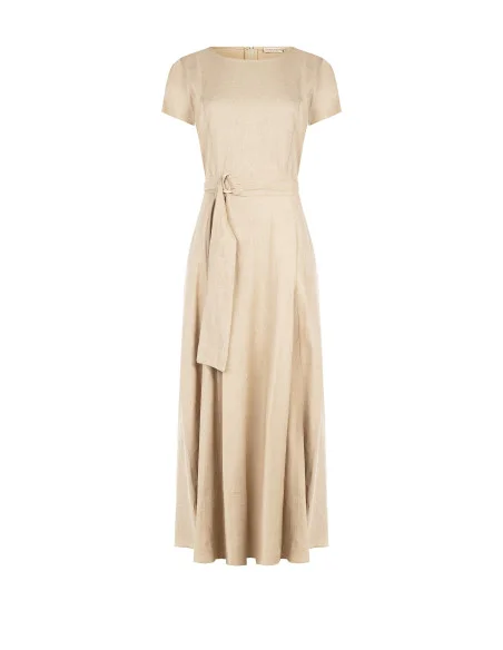 Long Mixed Viscose And Linen Dress With Coordinated Belt Rinascimento