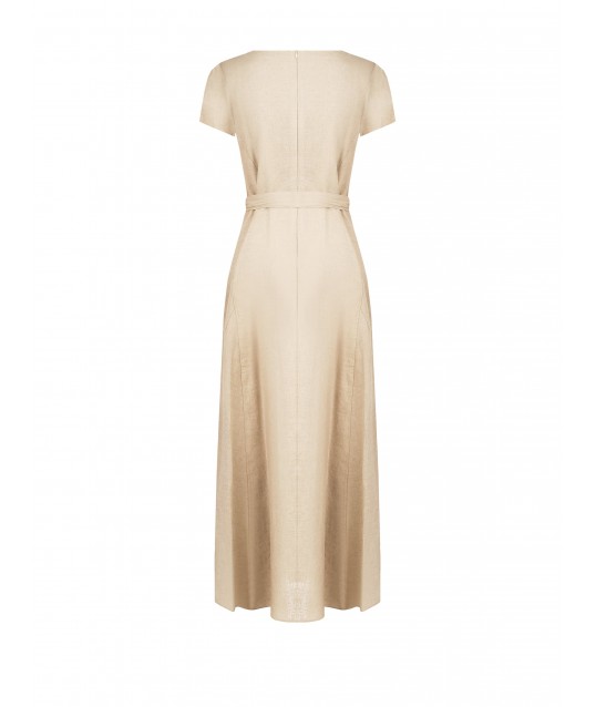 Long Mixed Viscose And Linen Dress With Coordinated Belt Rinascimento