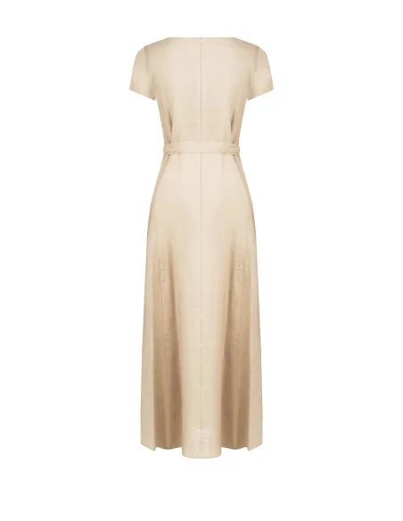 Long Mixed Viscose And Linen Dress With Coordinated Belt Rinascimento