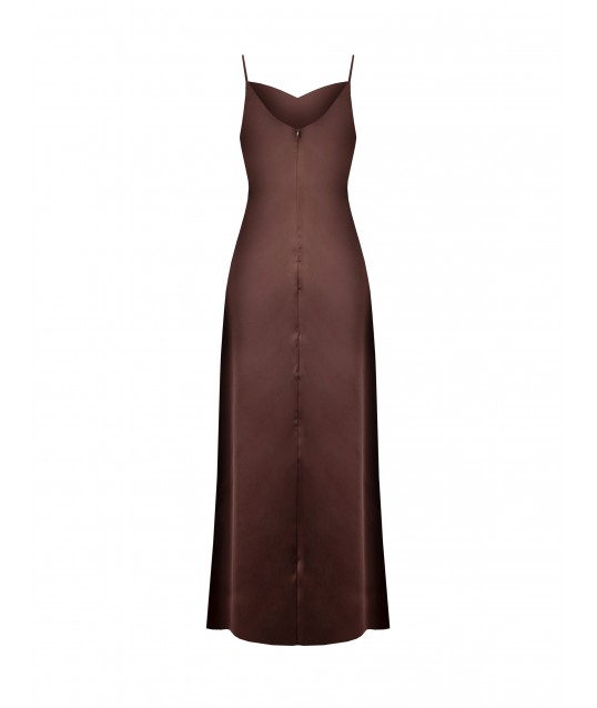 Long Satin Dress With Georgette Braid And Slit Rinascimento