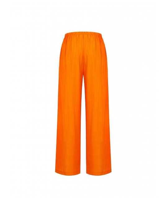 Pantalon de palazzo en viscose mélangée à effet froissé avec cordon de serrage à la taille Rinascimento