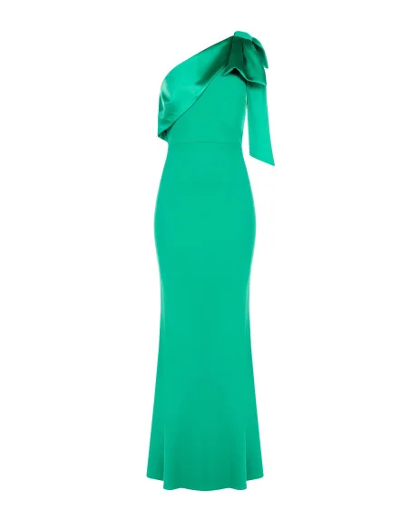Long Flared Scuba Crepe Dress with Satin Bow Rinascimento