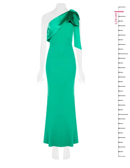 Long Flared Scuba Crepe Dress with Satin Bow Rinascimento